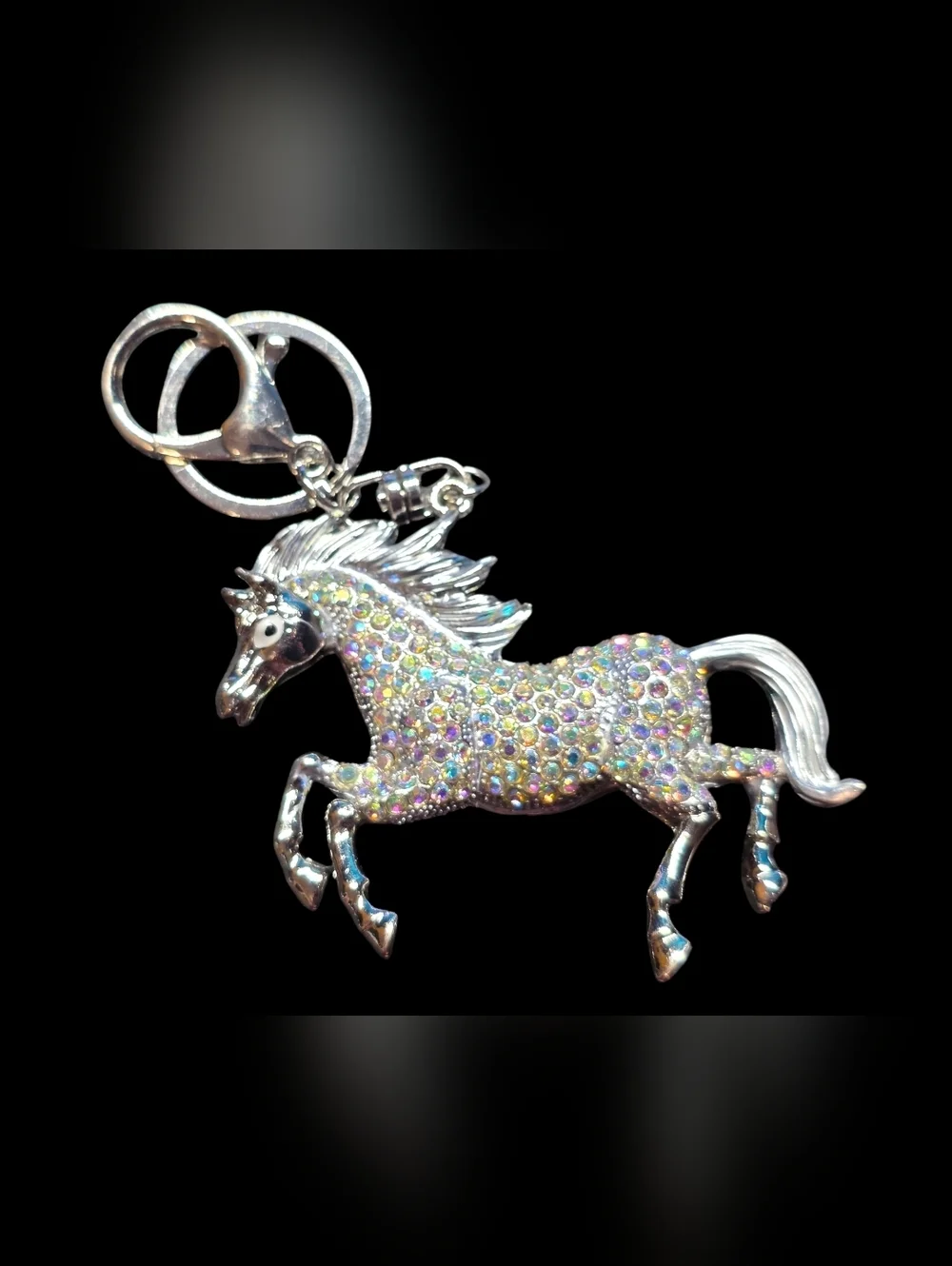Sparkling Silver Horse Bag Charm Keychain